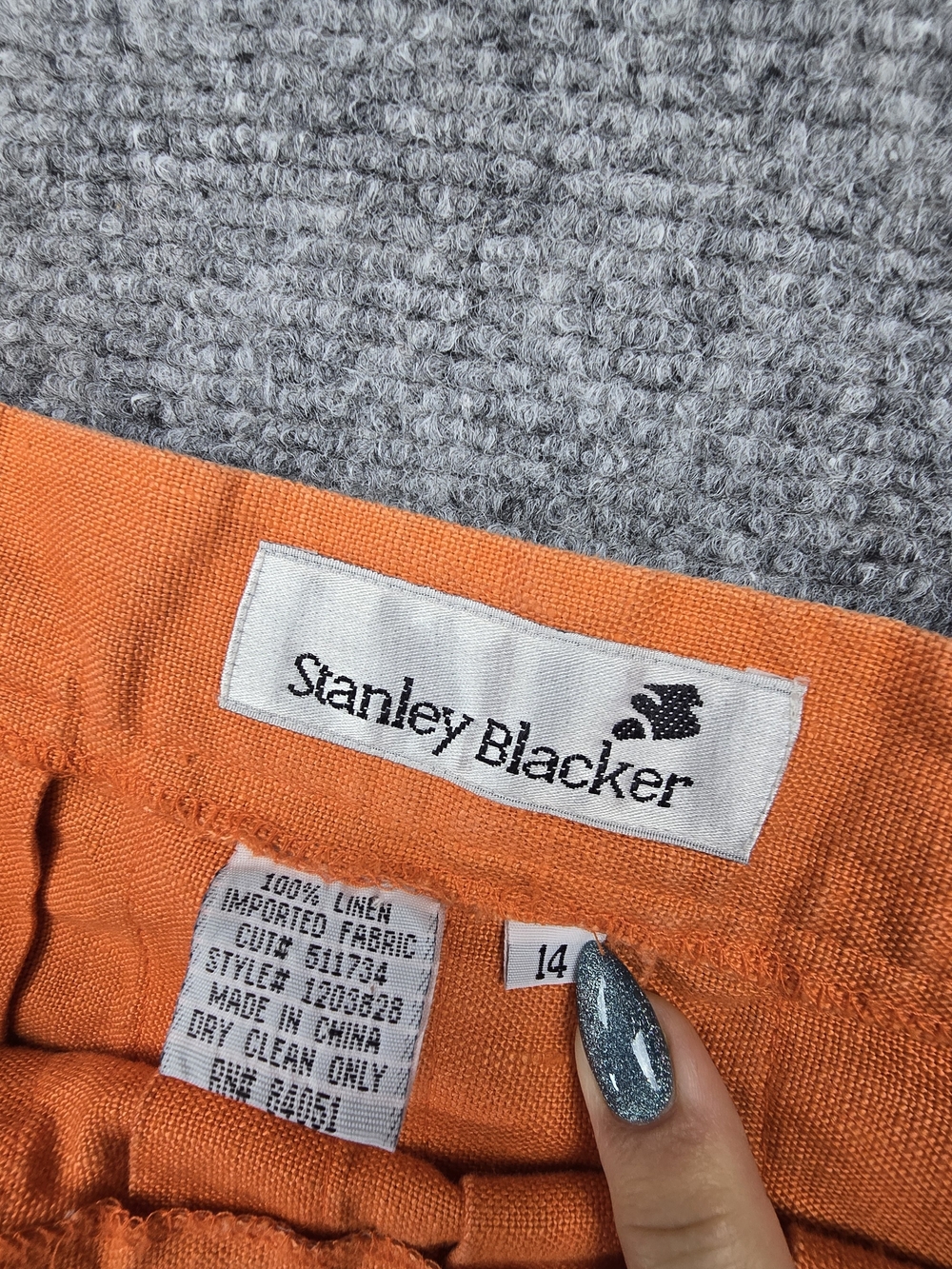 Stanley Blacker 100% Linen Orange A-Line Skirt Womens Size 14 Pleated Short - Picture 2 of 5